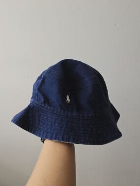 Ralph Lauren Navy Blue Kids Bucket Hat with White Polo Logo